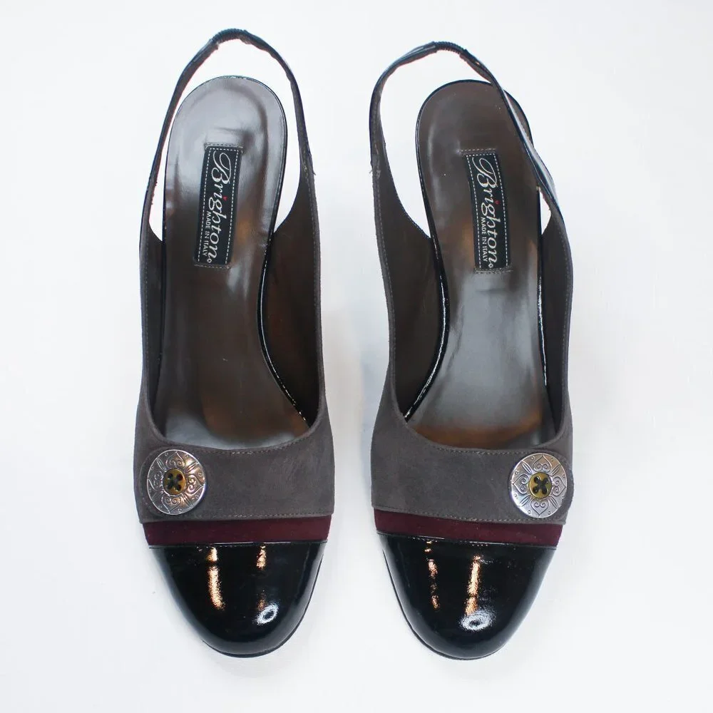 Brighton Bree Suede Patent Leather High Heels Sling Back Office‎ Shoes 8.5